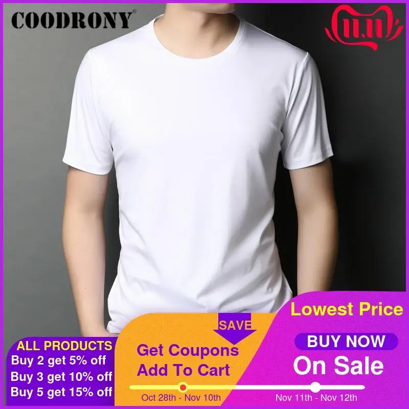 

COODRONY Brand Spring Summer Short Sleeve T-Shirt Classic Pure Color O-Neck T Shirt Men Cotton Bottoming Tee Shirt Homme C5049S