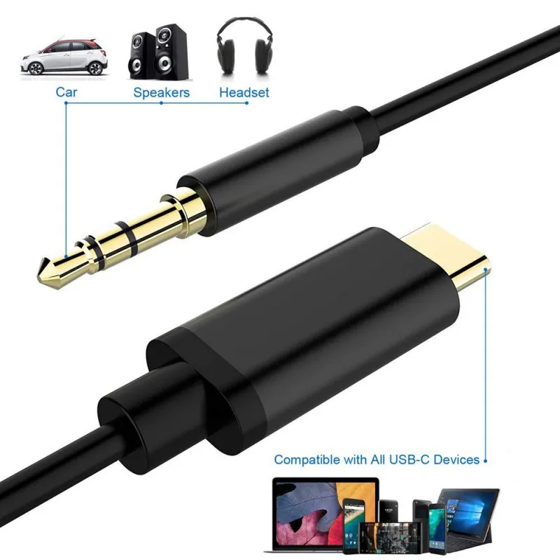 USB Tpye C to 3.5mm AUX Cable Type-C / For Iphone male to 3.5mm Jack male Car AUX Audio Adapter for Lightning AUX Cable 1M