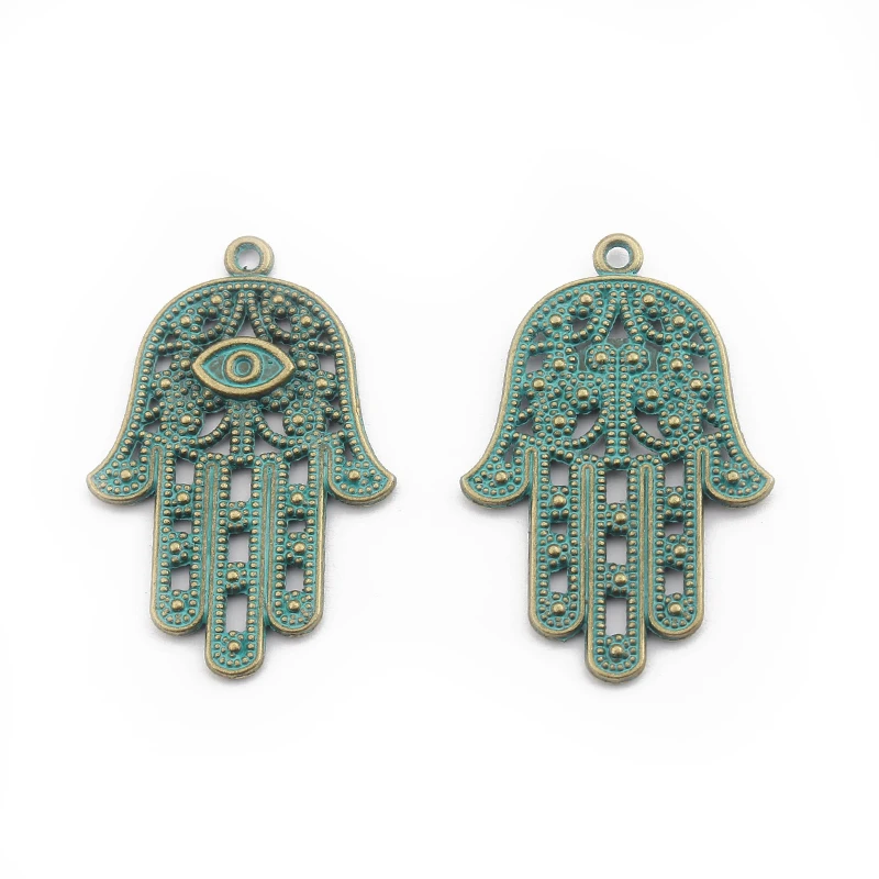 10 шт Verdigris Patina Eye Hamsa Hands Fatima пальмовые Подвески для DIY ожерелья ручной работы