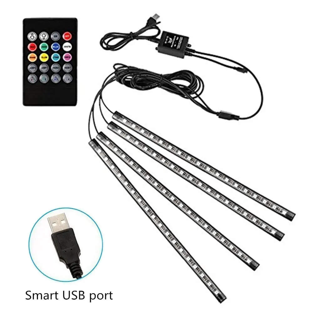 

72LED Car Atmosphere Lamp Multiple Modes Decorative Strip Light with Remote Car Foot Lights Auto Interior Decoration Parts