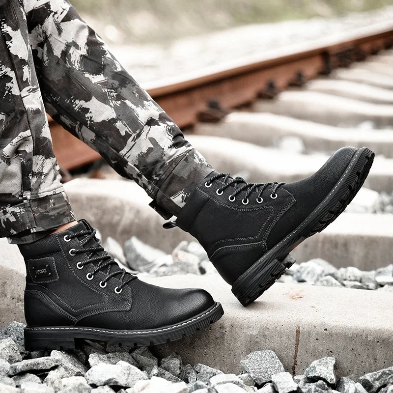 

FGN Men Hight-top Martin Boots Men's Fashion MEN'S Leather Boots 2019 Autumn & Winter New Style MEN'S SHOES Outdoor Work Shoes