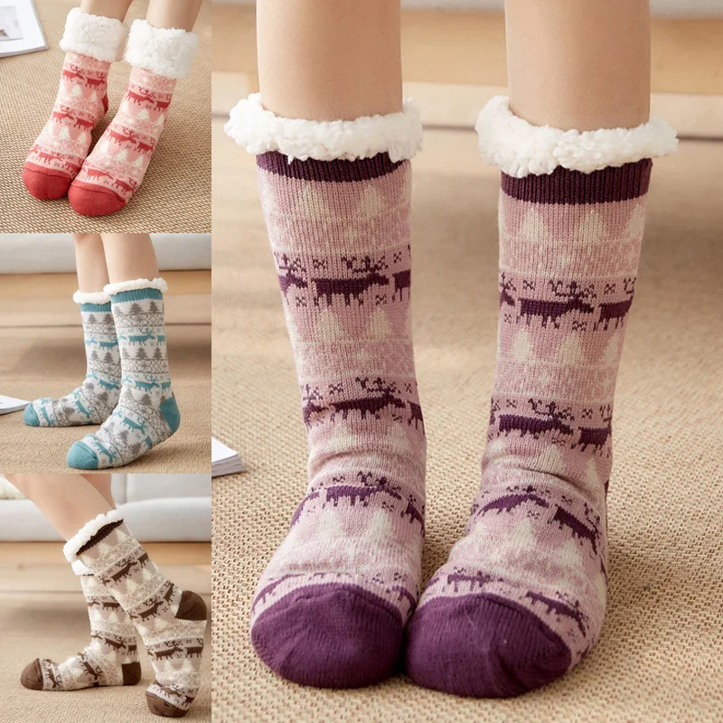 1 пара Для женщин домашние тапочки с плюшевой подкладкой Противоскользящий ковер носки теплые эластичные нескользящие носки для зимние рождественские носки для малышей;