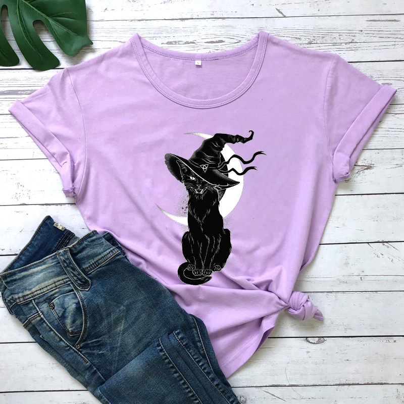 Bruxa bonita t-shirt com seu gato preto, t-shirt e etiqueta, bruxa presente  para ela, presentes de aniversário para as bruxas - AliExpress