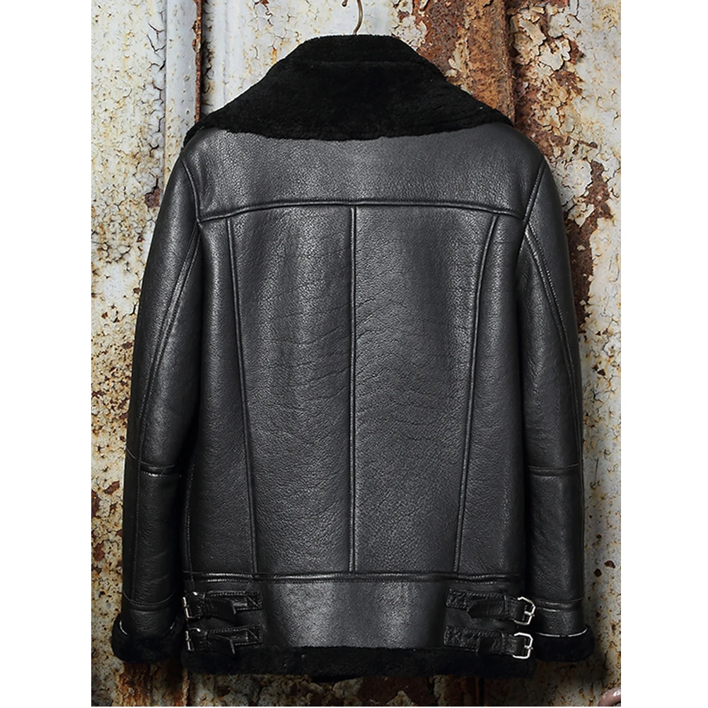 Новое мужское пальто из овчины B3 мотоциклетная кожаная куртка Шуба толстые зимние пальто