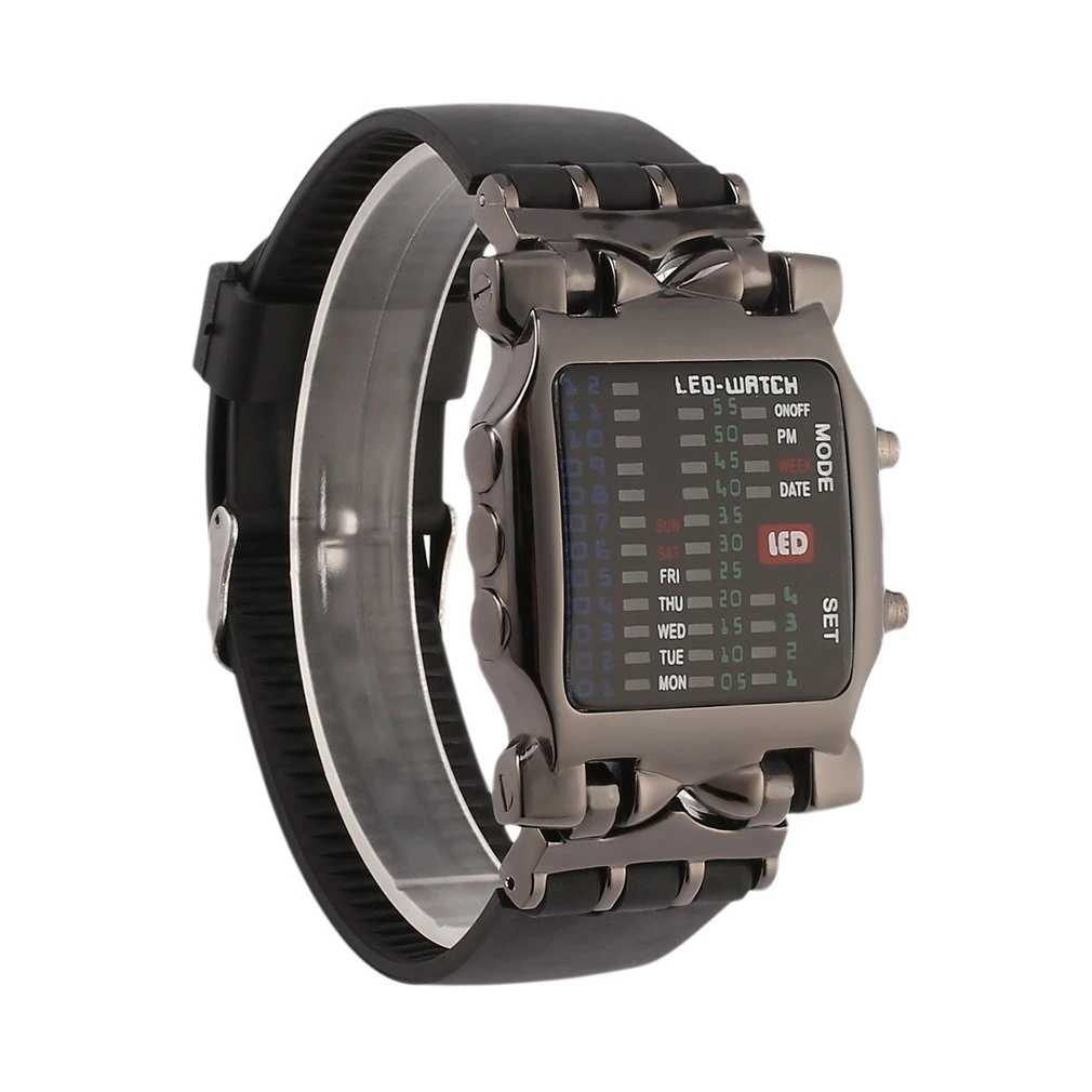 2021 New Fashion Men Outdoor Sport LED Digital Binary Watches Popular Square Dial Uisex  Rubber Band Casual Wrist Watch Relogio