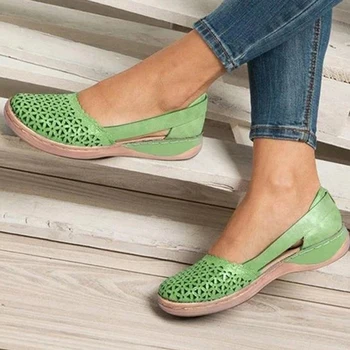 

2020 Summer Women Sandals Shoes Woman Hollow Out PU Leather Vintage Shoes Slip On Casual Sewing Ladies Sandals Female Plus Size