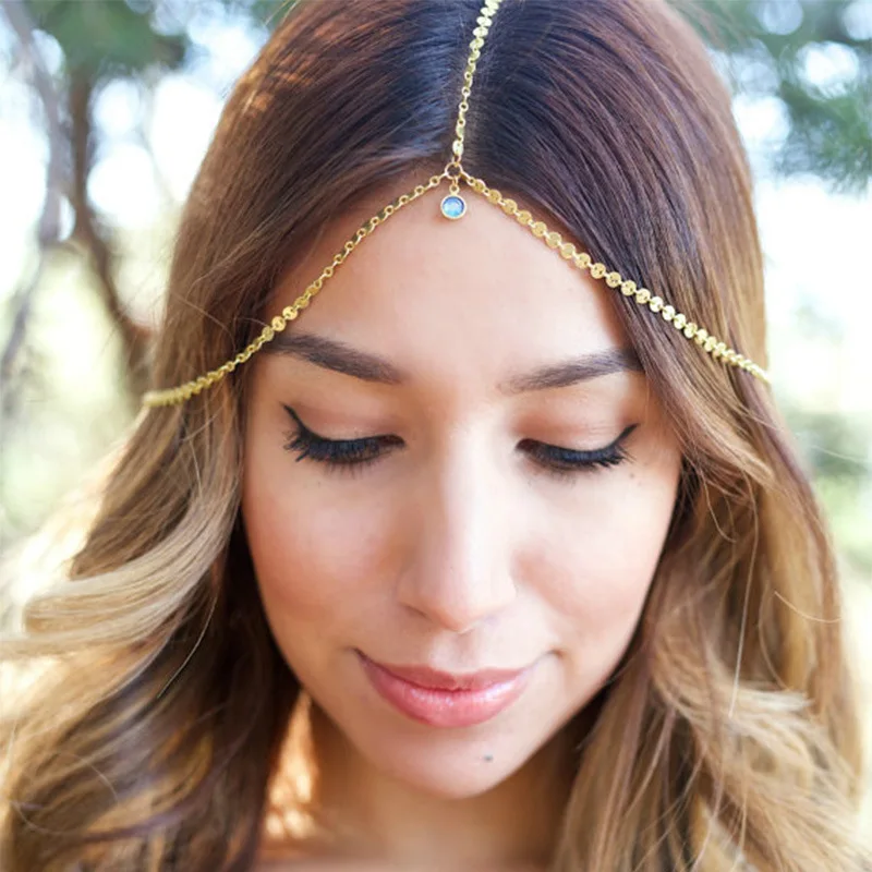 

Europe And America Headdress Crystal Acrylic Pendant Copper Sheet Head Chain Hot Sales T074