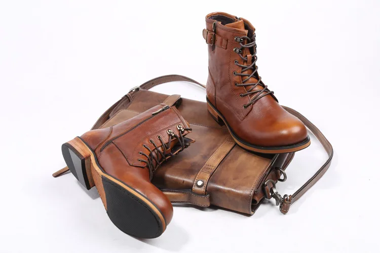 QYFCIOUFU/Новые Осенние мотоциклетные ботинки «Челси» мужские рабочие ботинки на шнуровке мужские ботинки «Челси» из натуральной кожи ручной работы