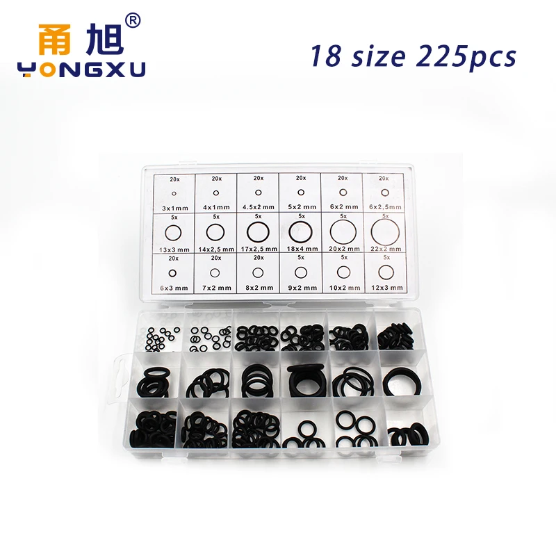 225PCS 18-size O-ring rubber seal black NBR nitrile butadiene gasket seal ring  classification kit O ring gasket gasket box