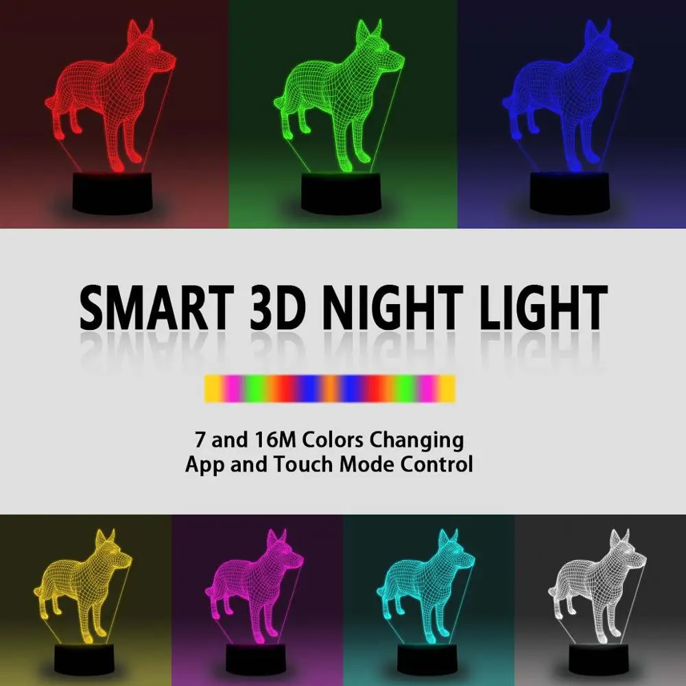 NiteApps 3D овчарка-собака светодиодный ночник настольная лампа иллюзия Лампа подарок на день рождения приложение/сенсорное управление