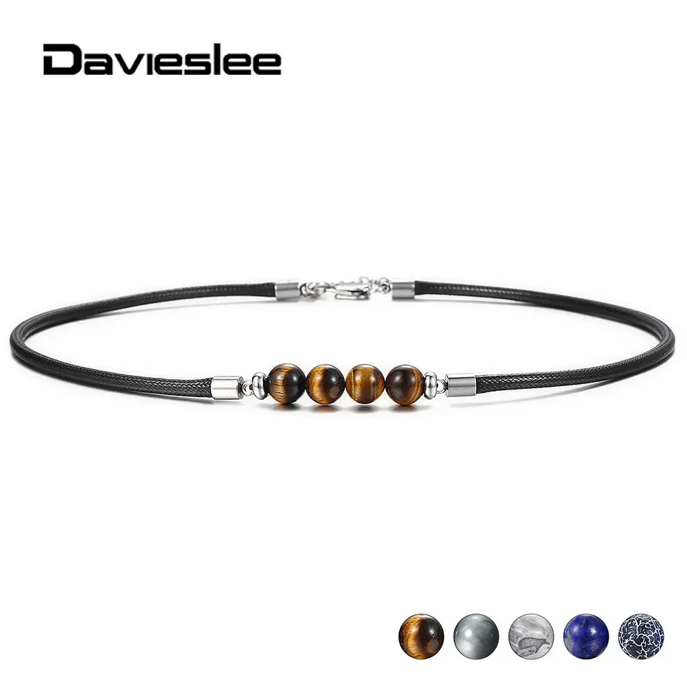 Кожаное ожерелье чокер Davieslee 8 мм из натурального камня для мужчин и женщин