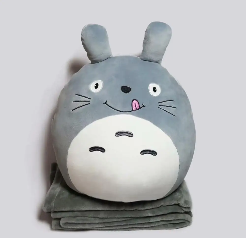 totoro Fat Animal Pillows Kawaii Cat Totoro Frog Penguin Dog Pig 2 in 1 Pillow Blanket Christmas for Children Doll Toy Kids Gift - Цвет: totoro