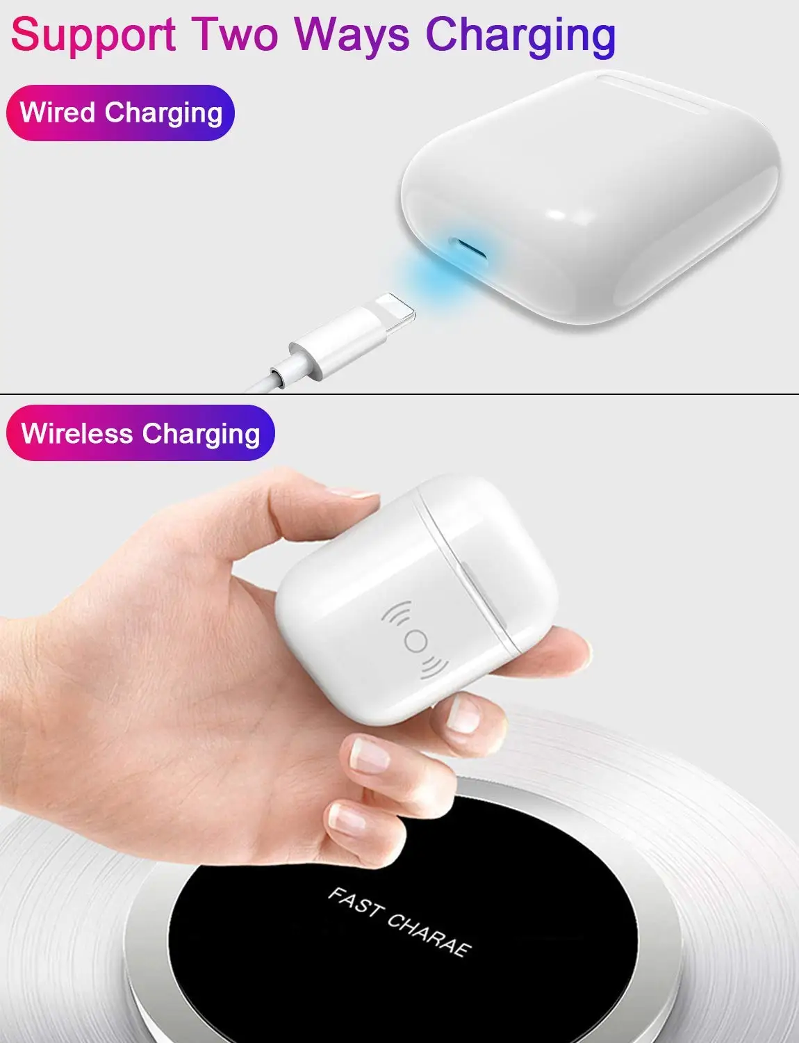 Airpods Wireless Charging Case,Wireless Charging Receiver for Airpod Red Airpod Compatible Qi Charging Lightning Adapter Sleeve Silicone Case Cover with Any Qi Wireless Charger