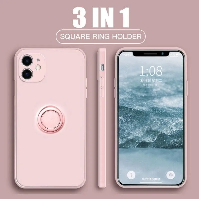 Чехол для iPhone квадратный силиконовый чехол с магнитным кольцом-подставкой 11 12 Pro