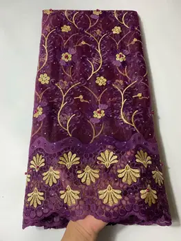 

Purple african lace fabric 2019 high quality lace french mesh fabric stones nigerian swiss lace fabrics for dress FYIN122