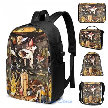 

Hieronymus Bosch The Garden Of Earthly Delights USB Charge Backpack men School bags Women bag Travel laptop bag