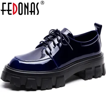 

FEDONAS Women Pumps Cow Patent Leather Casual Shoes Basic Shoes Lace Up Spring Summer Four Season High Quality Shoes Woman
