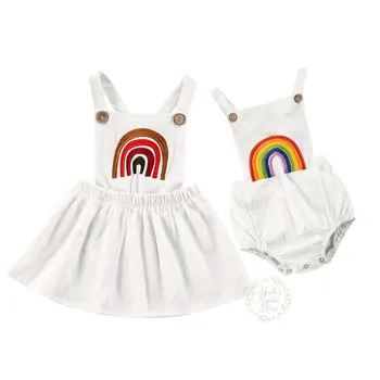 

0-24M Newborn Infant Baby Girls Sister Costumes Rainbow Romper Dress Summer Cute Toddler Girls Clothes