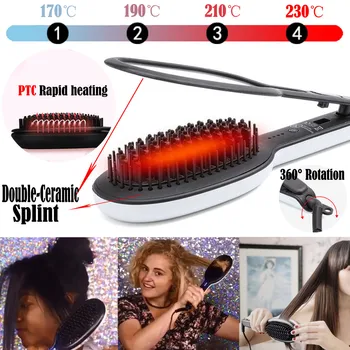 

Ceramic Splint Hair Straightener Brush Double-sided hair Electric Comb Iron Heating Anti-static With 4 Temperature Models #127
