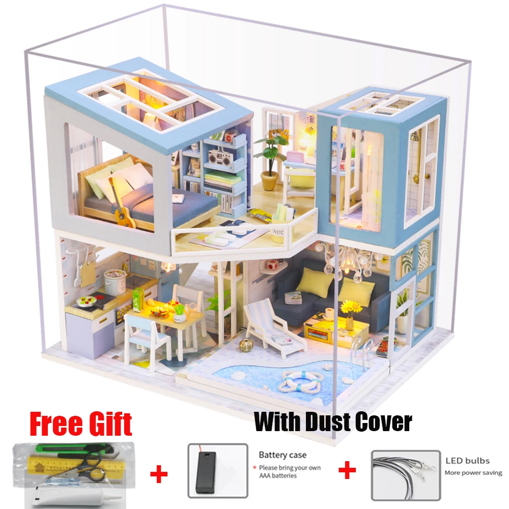 Handmade DIY Doll House kit Wooden House for dolls Toys girls room miniature building kit furniture dollhouse home Birthday Gift 22