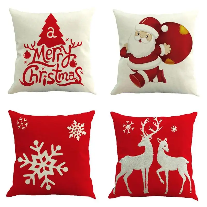 Рождественский чехол для подушки, льняная наволочка для дивана, снежинок, лосей, Санты, домашний декор, 45x45x1 см, чехол для подушки с рождественским принтом