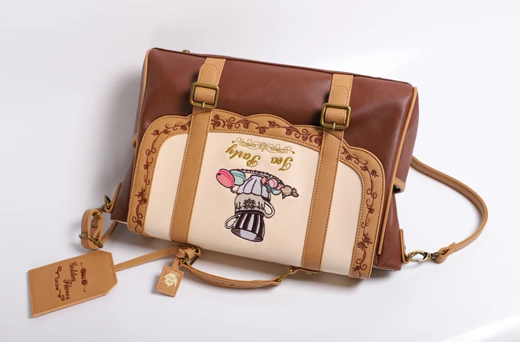 Japanese lolita age reduction embroidery bag small fresh female backpack college JK bag high school A4 school bag shoulder 3way