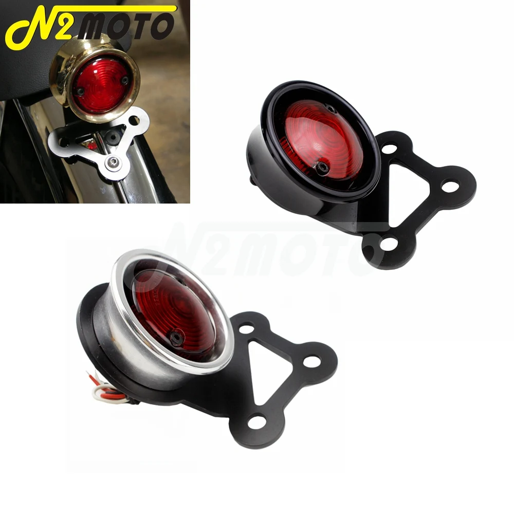 Motorcycle Chrome Red Convex Lens LED Brake Tail Light Cafe Racer Old School 12V