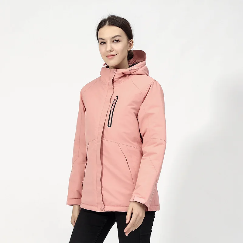 Зимняя водонепроницаемая куртка для мужчин, одноцветная хлопковая куртка для пешего туризма, теплая куртка с USB подогревом, мужская и женская куртка Regenjacke Herren - Цвет: pink women
