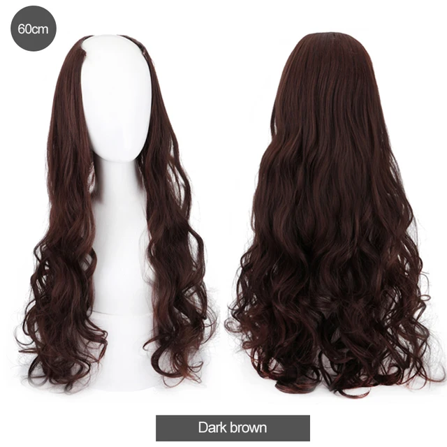 DIFEI Synthetic U Clip In One Piece Hair Extension Long Wavy Half Wig Hair Extension Natural Brown Hair Piece For Women Use dark brown