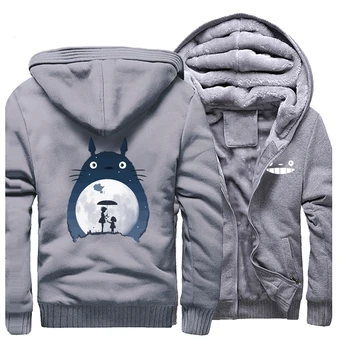 

Men raglan fashion Totoro print hooded hoodie fleece thickening handsome jacket 2019 autumn winter long-sleeved warm tracksuits