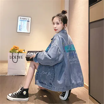 

2020 new casual Loose Denim Jacket Female Embroidery Korean Spring Autumn Cardigan Long Sleeve Jeans Coats for Women Tops b147