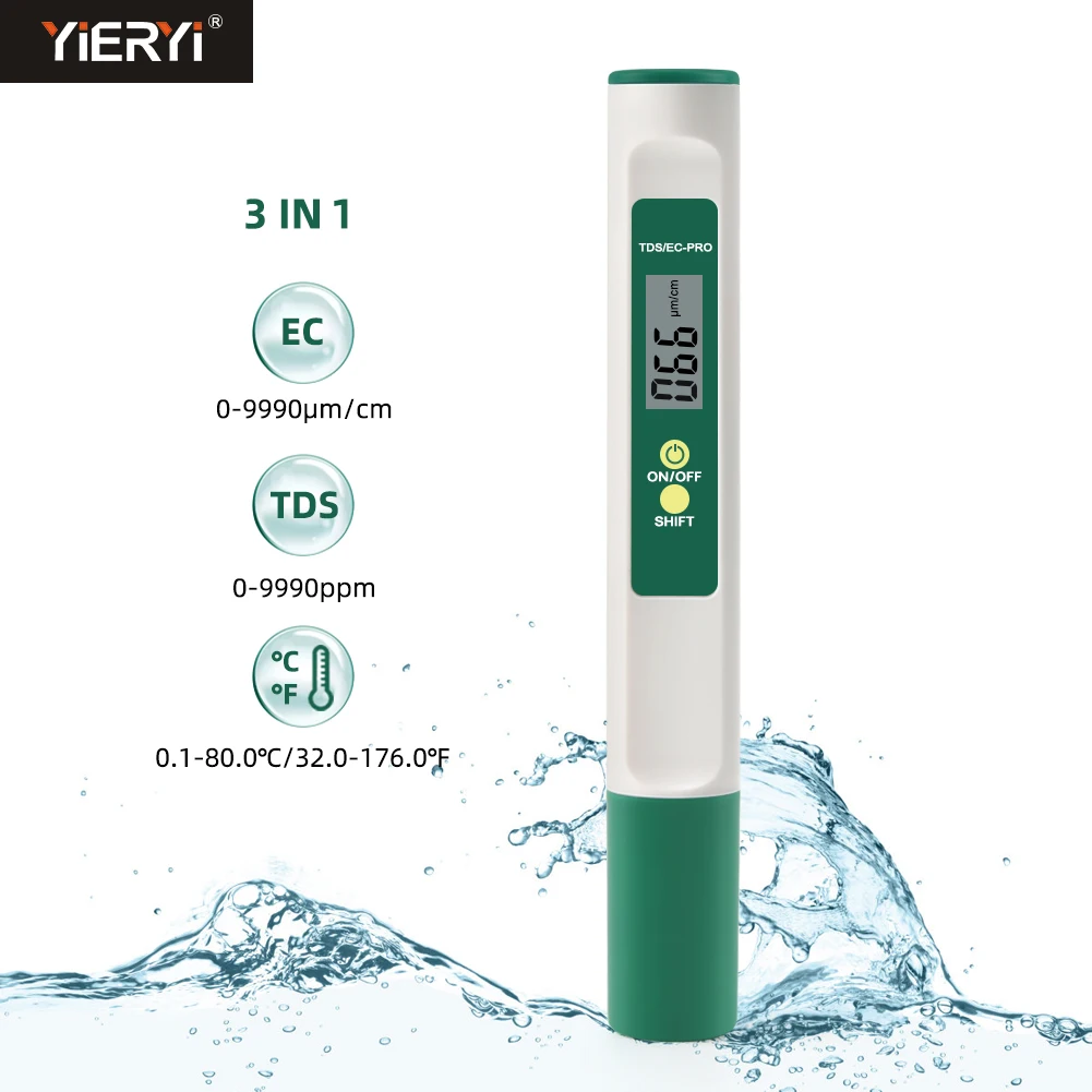 3 in 1 Temp TDS EC Meter Digital Water Quality Purity Tester Portable  Temperature Test Pen Detector for Drinking Water Aquarium