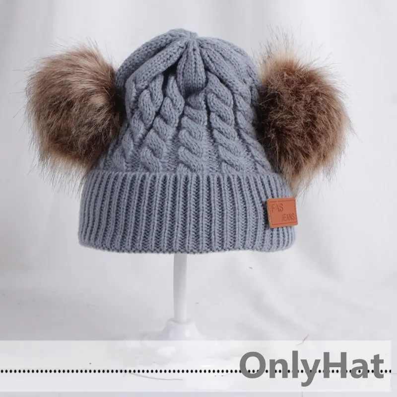 Gray-OnlyHat Детская шапка с помпоном, зимний шарф, детская шапка, вязаная Милая шапка для девочек и мальчиков, Повседневная однотонная шляпа детская шапочка - Цвет: Gray-OnlyHat