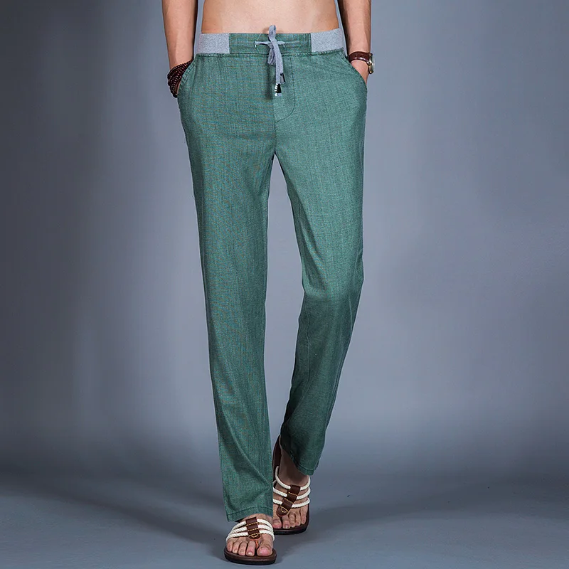 

Natural Cotton Linen Thin Straight Pants Men Summer Fashion Solid Casual Loose Simple Long Trousers Traditional Pant Hombre