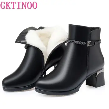 

GKTINOO 2019 Snow Boots Women Genuine Leather Round Toe Warm Natural Wool Ankle Boots Female Non-slip Women Winter Boots