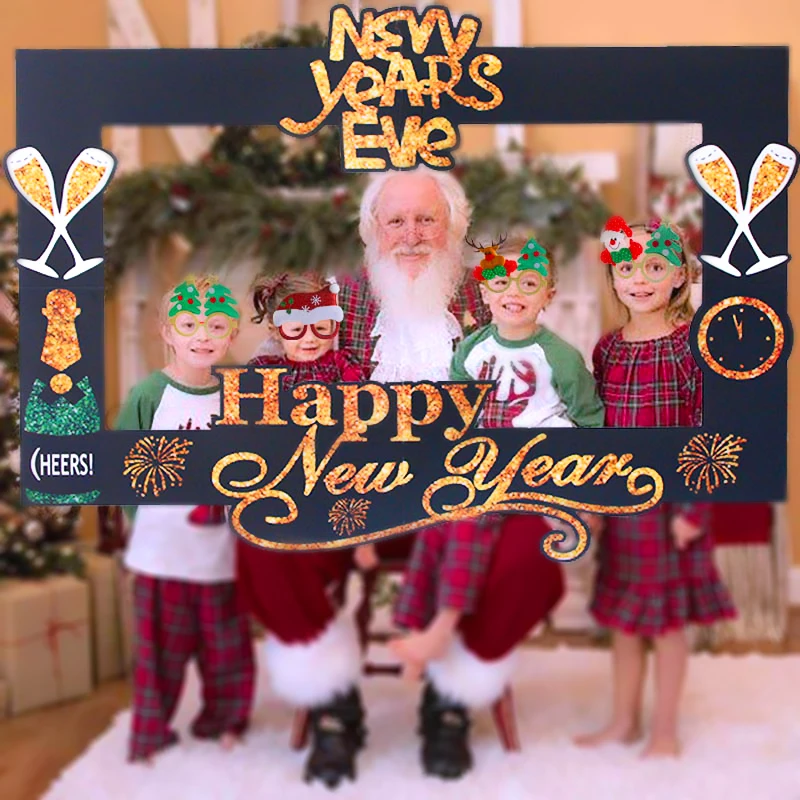 

Large 2020 Christmas family Photo Hand Holder frame Booth props Christmas decoration Xmas party for home navidad Happy New Year
