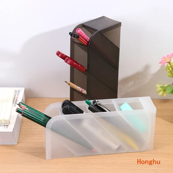 

Multi-function 4 Grid Desktop Pen Holder Office School Storage Case Clear White Black Plastic Box Desk Pen Pencil