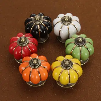 Vintage Pumpkin Ceramic Door Knobs Cabinet Drawer Cupboard Kitchen Pull