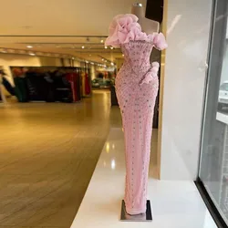 New Elegant Formal Prom Dresses Beading Sequined Handemade 3D Flowers Tight Long Evening Dress For Women Robe De Soirée Femme