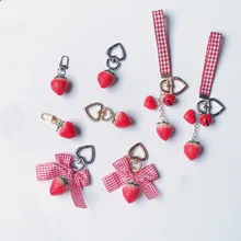 Creative Model Strawberry Control GIRL'S Heart Keychain AirPod Car Accessories Bag Small Pendant Gift Lovely