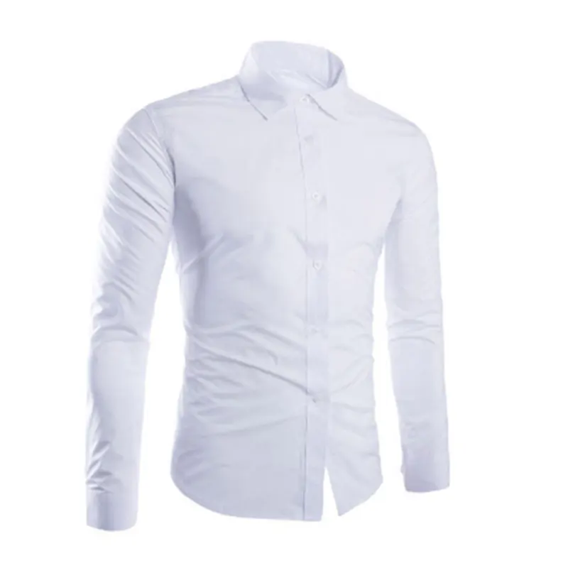 Весна Осень мужские рубашки с длинным рукавом сплошной цвет легкий уход против складки мужские повседневные рубашки M-3XL EIG88 - Габаритные размеры: XXL