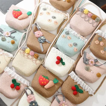 

2020 spring and summer new cute 5-7 years old mini hand-woven straw weave cross-body little princess bag