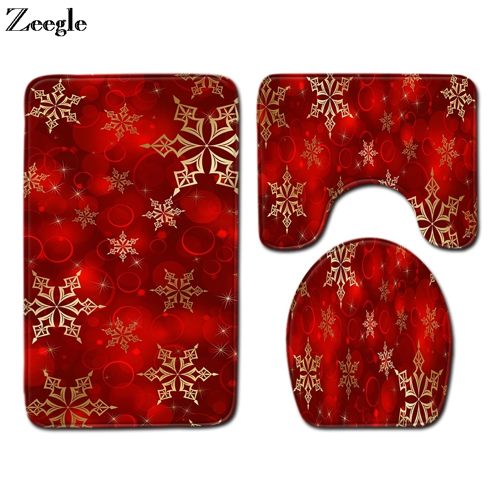 Zeegle Christmas Bath Mat Set Bathroom Decoration Mat Microfiber Toilet Seat Cover Mat Absorbent Floor Rug Modern Toilet Set