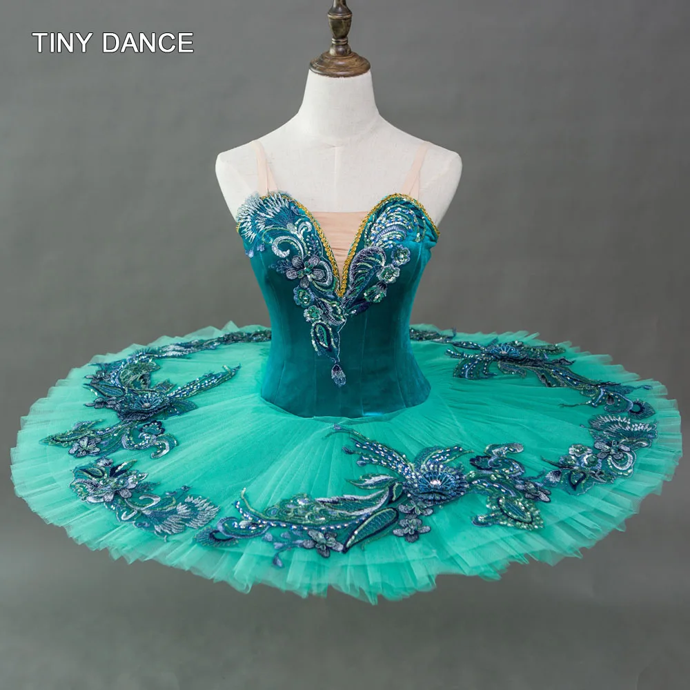 Dark Green Velvet Bodice Professional Ballet Dance Tutu with 10 Layers Stiff Tulle Pancake Dresses Customized Tutus B17074 | Тематическая