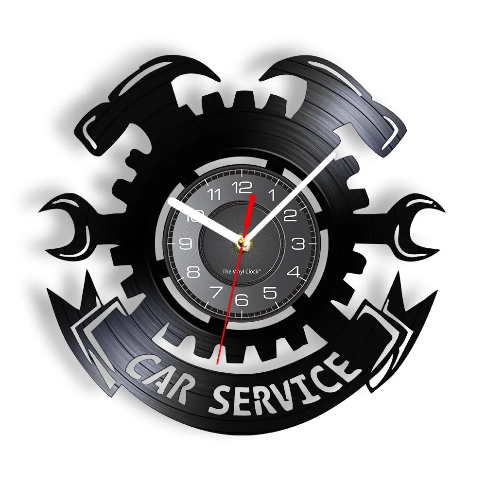Car Service Repair Vinyl Record Wall Clock Garage Tools Tire Wrench
