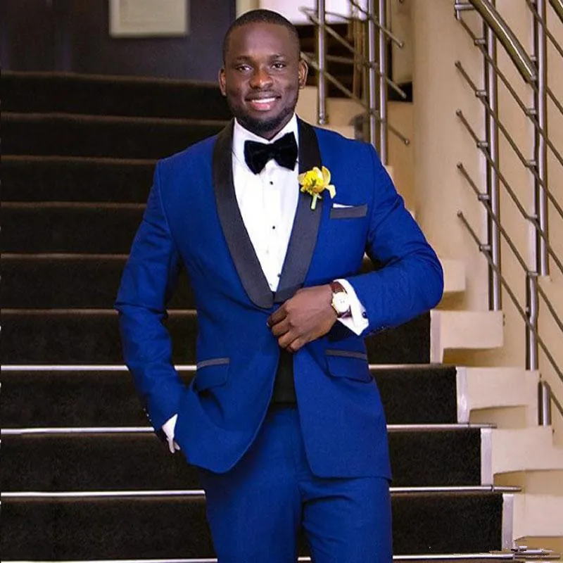 80Royal Blue Smoking Jacket Men Suits for Wedding Man Suits Blazers 2Piece(Coat+Pants)Groom Tuxedos Black Shawl Laple Slim Fit Terno Masculino