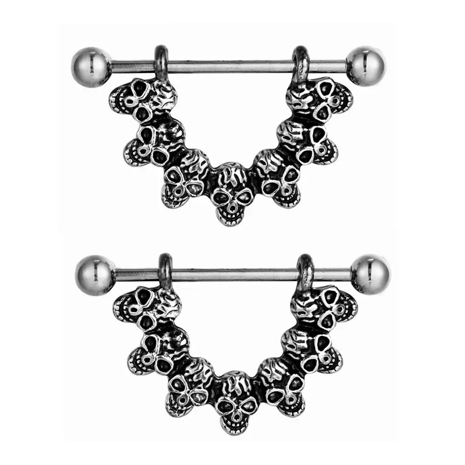 Punk Jewelry Gothic Women Men Nipple Rings 3D Casting Black Skull