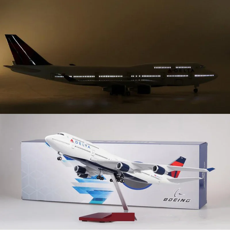 

1/150 Scale 47cm Airline Boeing B747 Aircraft DELTA Airplane Model W Light and Wheel Diecast Plastic Resin Plane For Collection