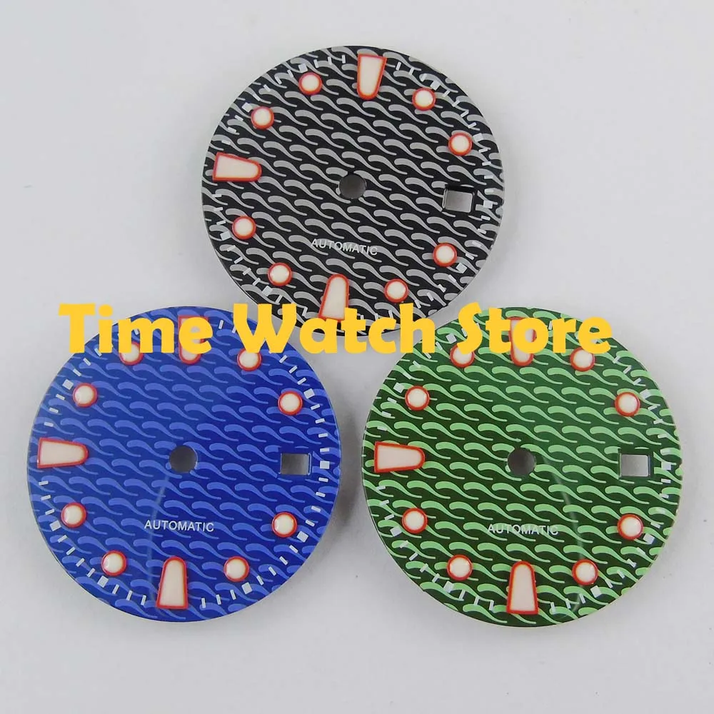 luxury 28.5mm no logo luminous date window black blue green Watch strile Dial fit 2813 ETA 2824 2836 Miyota 8215 821A Movement | Наручные