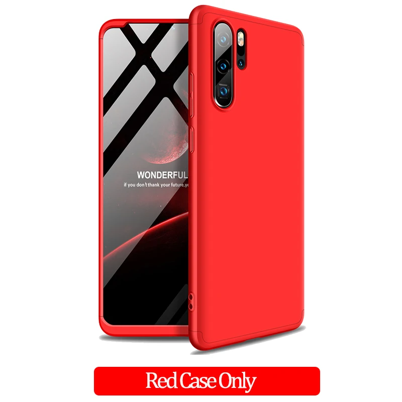 3-в-1 защитный чехол для huawei-p30-pro чехол на хуавей р30 про жесткий Пластик анти-противоударный бампер чехол huawei p30 lite 360 Полное покрытие p 30 pro чехол+ стекло хуавей р 30 про чехол хуавей р30 лайт чехол - Color: Red Case Only